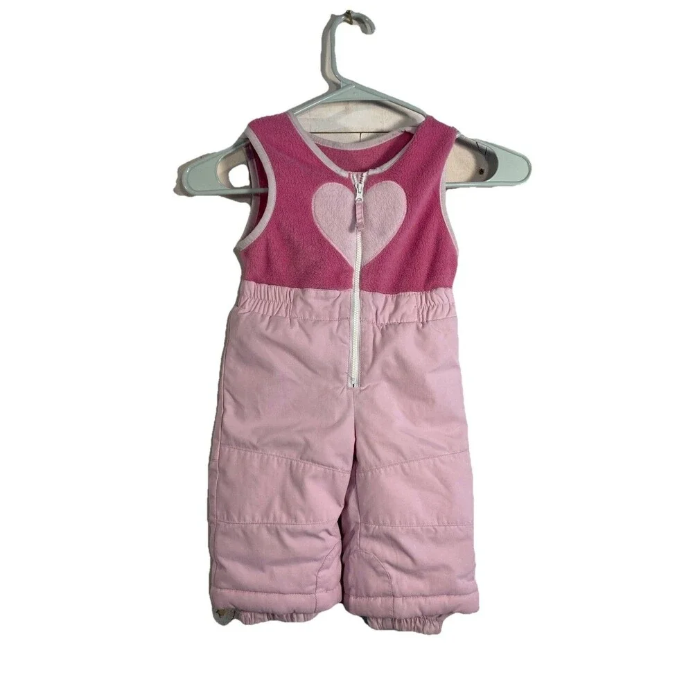Vintage Columbia Baby Girls Pink SnowPants‎ Bib Heart 12 Months Winter Gear